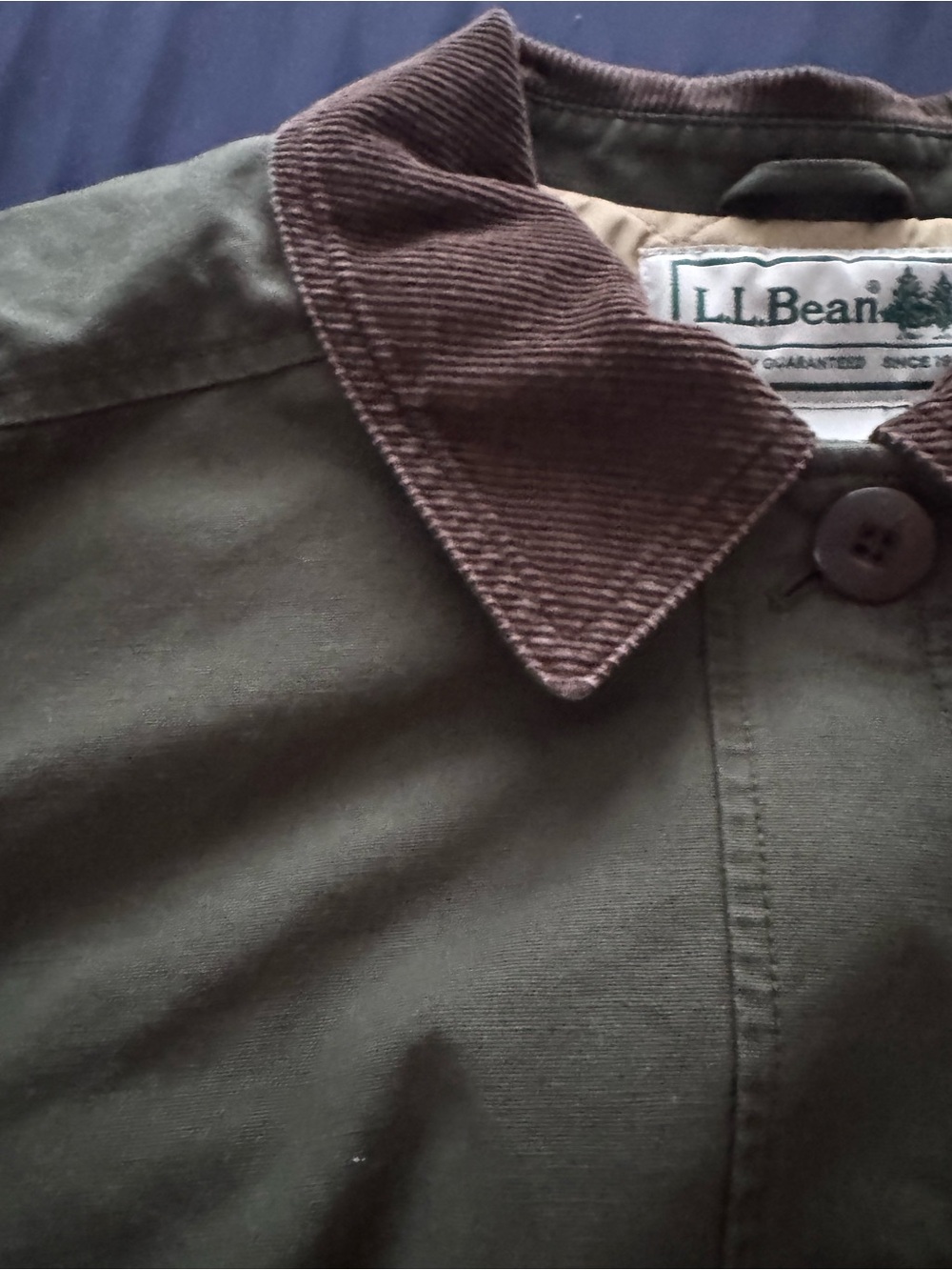 L.L. Bean Olive Green Utility Jacket with Brown Cord Collar - Picture 4 of 10